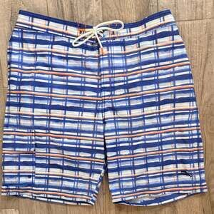 Tommy Bahama Men’s Swim Trunks Large Blue Plaid 7.5” Inseam Mesh Lined